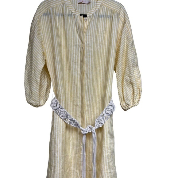 Tory Burch Linen Maxi Dress Yellow/ White Stripe Caftan Women’s Size Large - Picture 10 of 12
